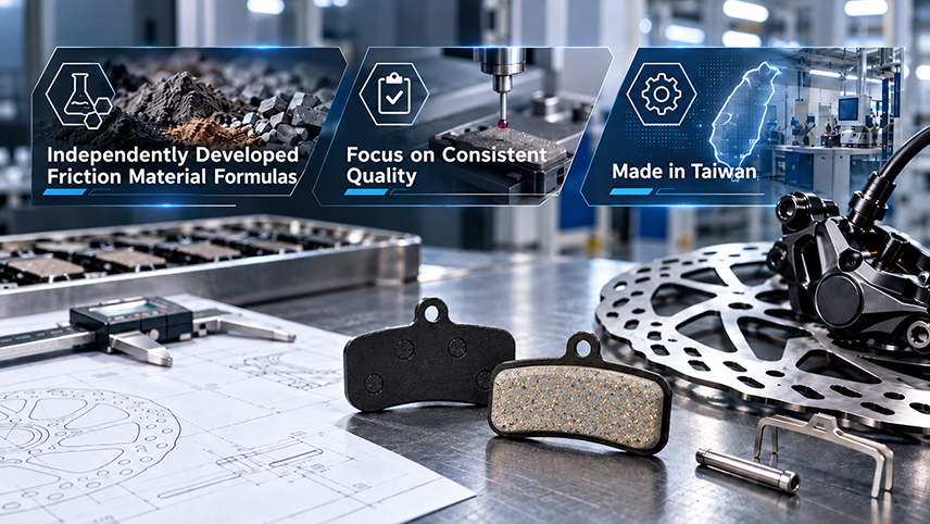 Bicycle brake pad friction material development, consistent quality, and manufacturing in Taiwan